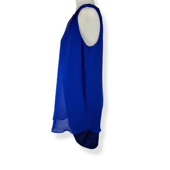 JM Collections Blue Shift Chiffon Dress Petite Medium - Picture 2 of 5